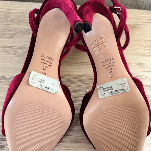 SCHUTZ Women's Strappy Crushed Velvet Stiletto - Deep Red. Size 8.5 - Picture 6 of 6